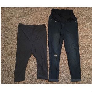 Cropped distressed maternity jeans &Capri leggings
